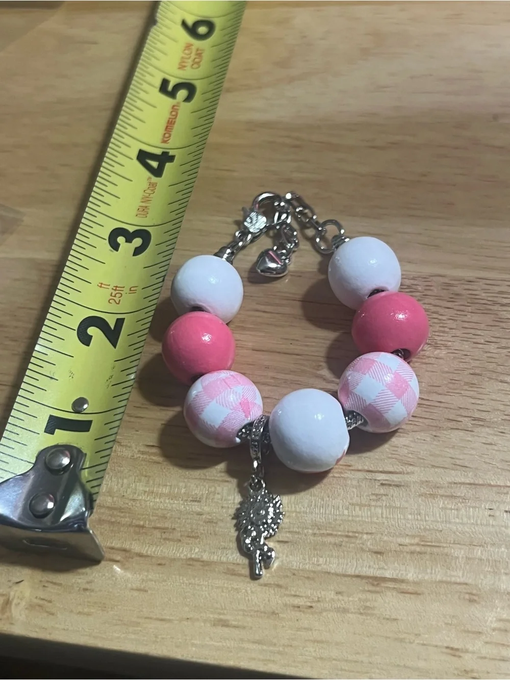 Kids Pink & White Beaded Charm Bracelet B280